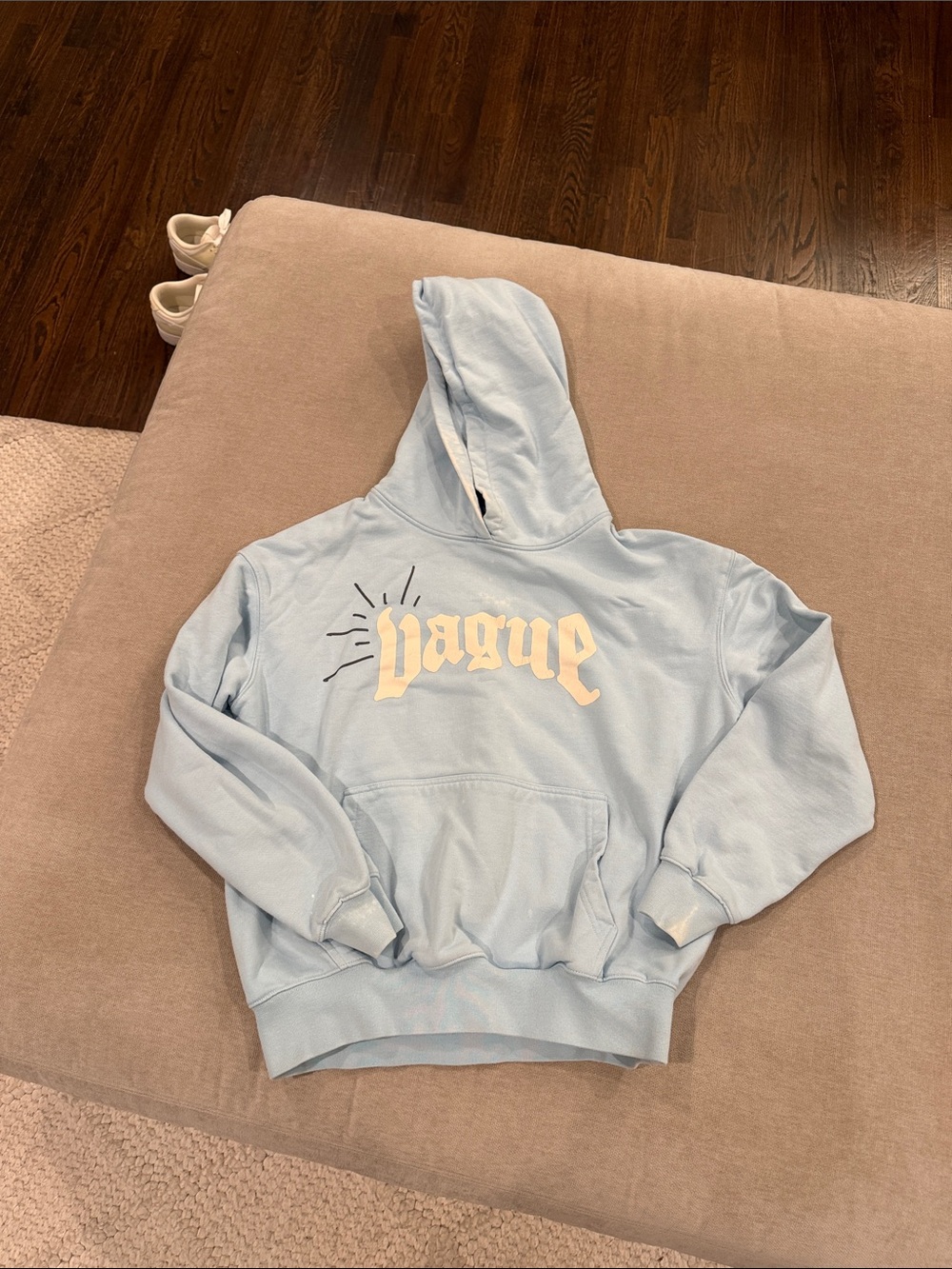 Vague Light Blue Graphic Pullover Hoodie with Logo